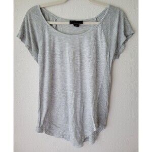 Attention Gray Heathered Top Women's Medium Short Sleeve Ribbed Side Panels